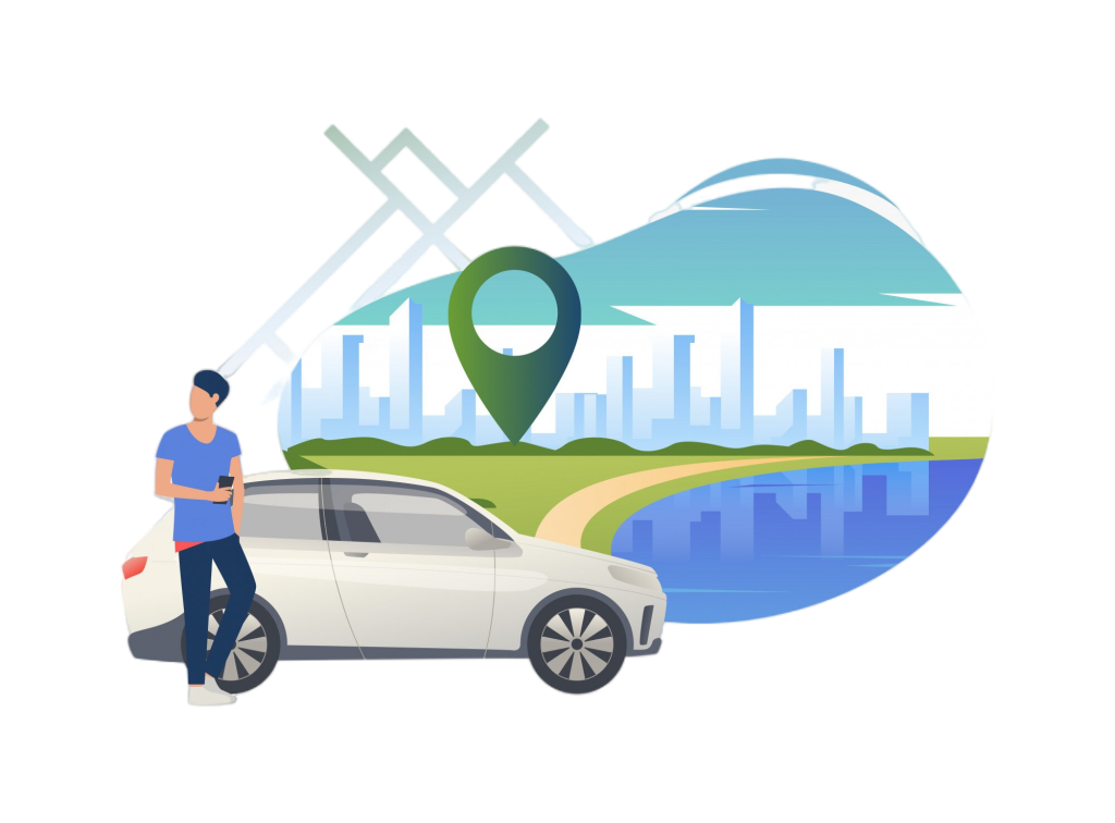 man-standing-by-car-with-cityscape-background